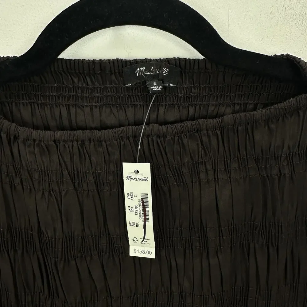 Madewell The Melody Smocked Midi Dress Cotton Molasses Brown A Line Small NWT - Picture 9 of 14